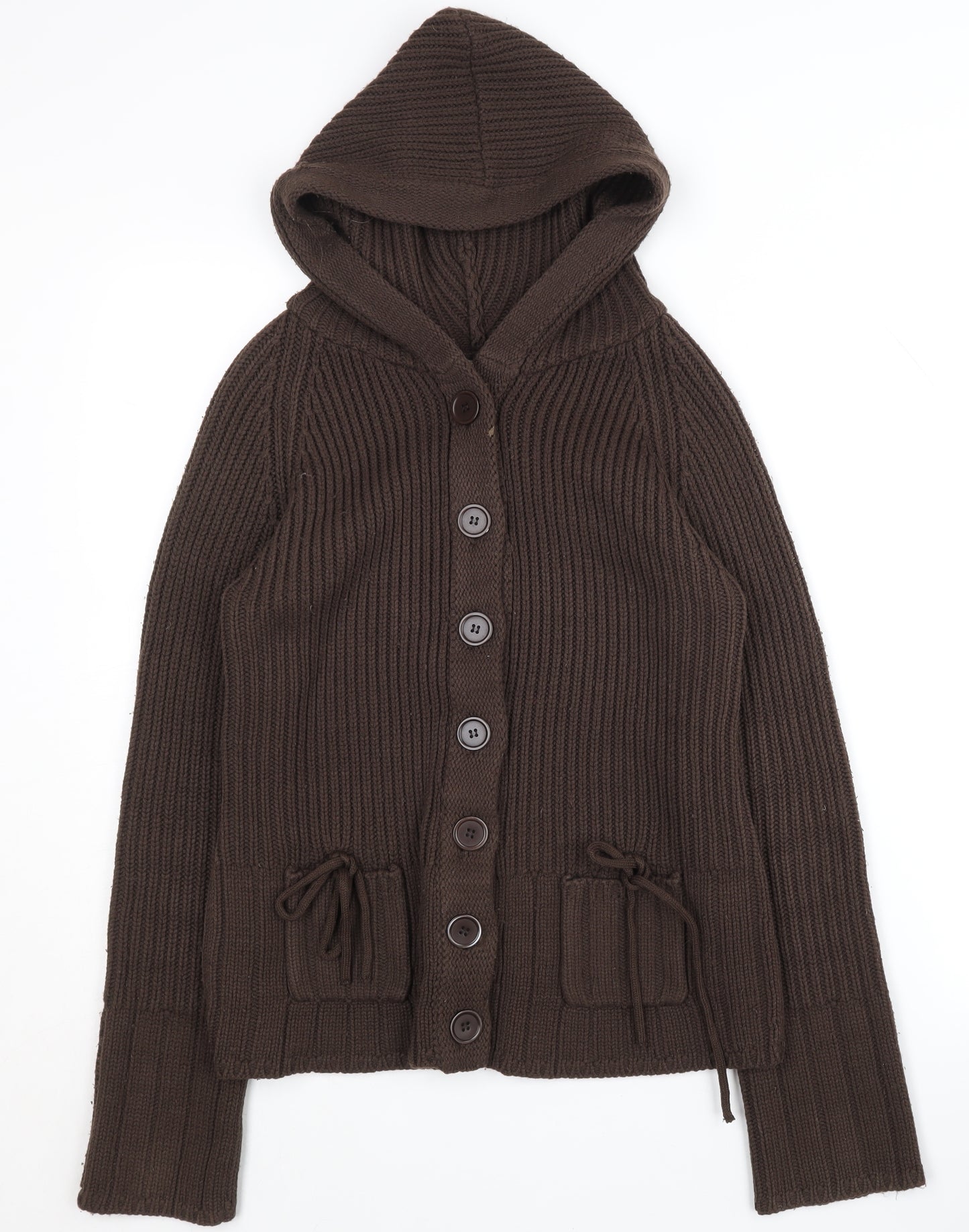 Evie Women's Brown Hooded Cardigan Size 10-12 Casual