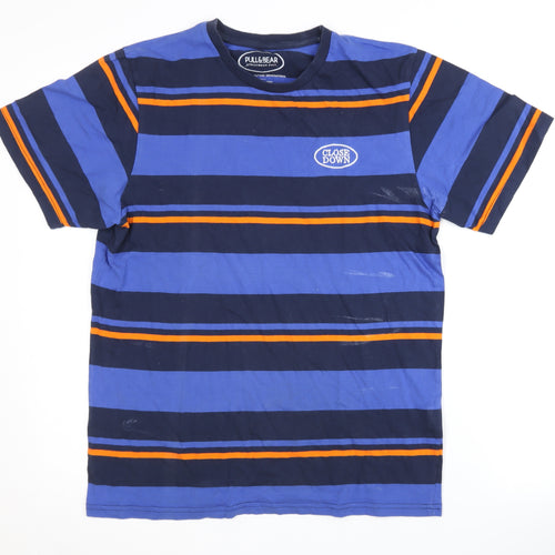 Pull & Bear Men's M Blue Striped T-Shirt
