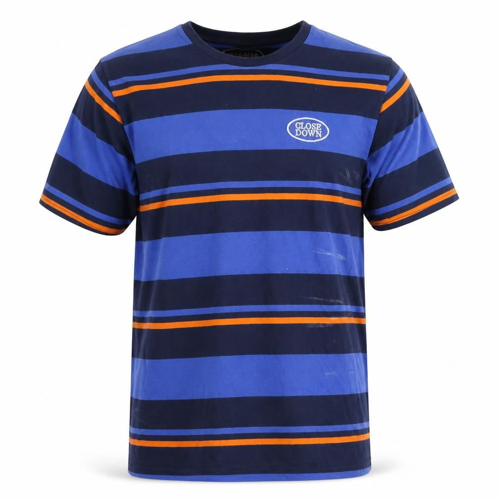 Front view of Pull&Bear Men's M Blue Striped T-Shirt