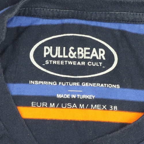 Pull & Bear Men's M Blue Striped T-Shirt