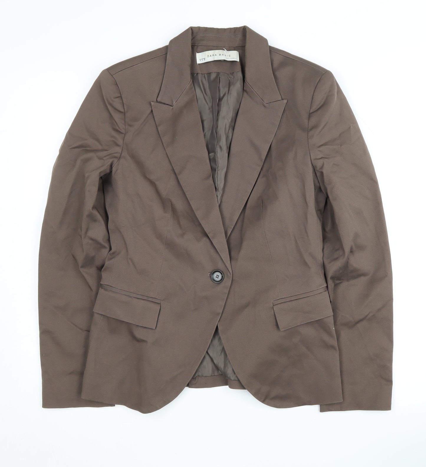 Zara Womens Brown Blazer UK 12 Regular Fit Lined