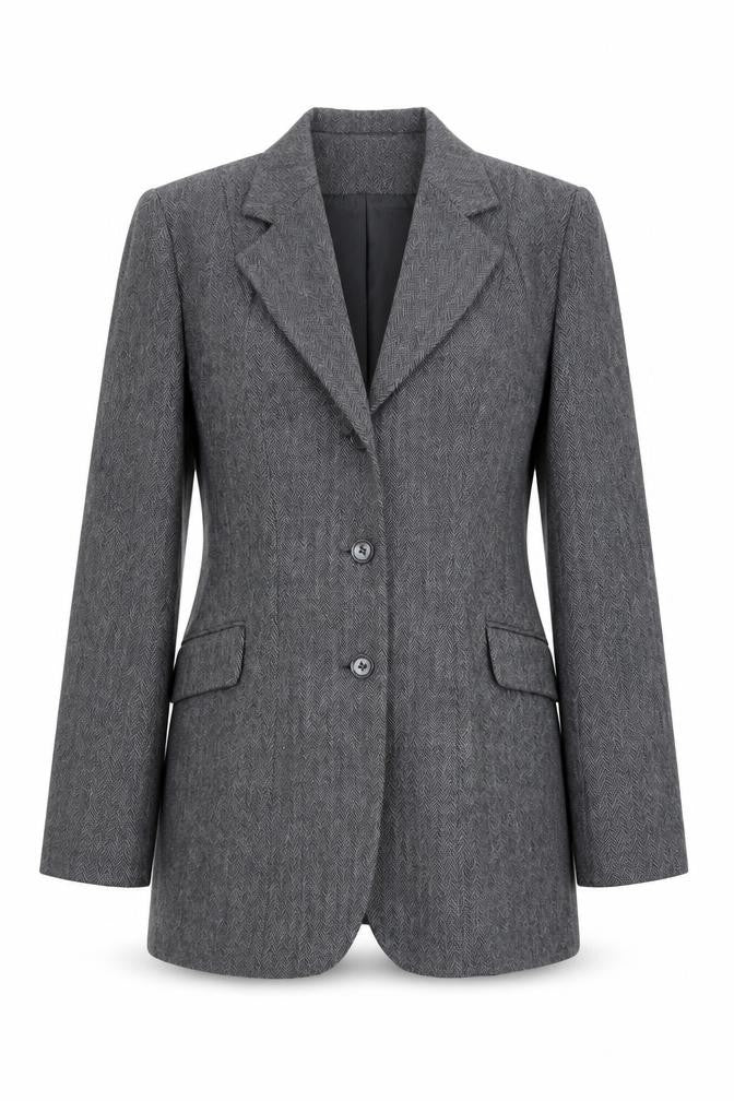 Front view of Dublin Women's Grey Single-Breasted Notch Blazer, size 12
