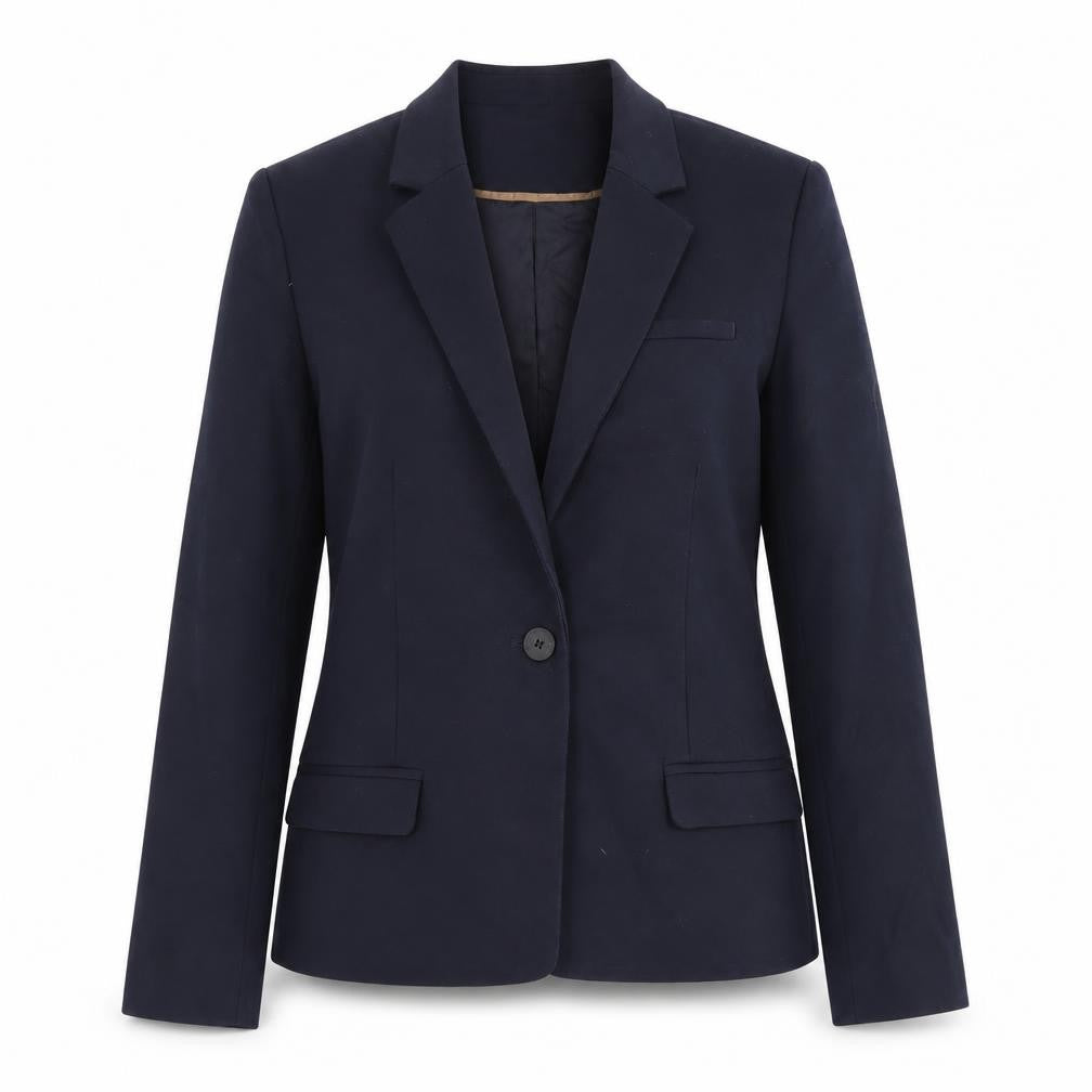 Front view of Mango Women's Blue Blazer, size 8, Business Classic