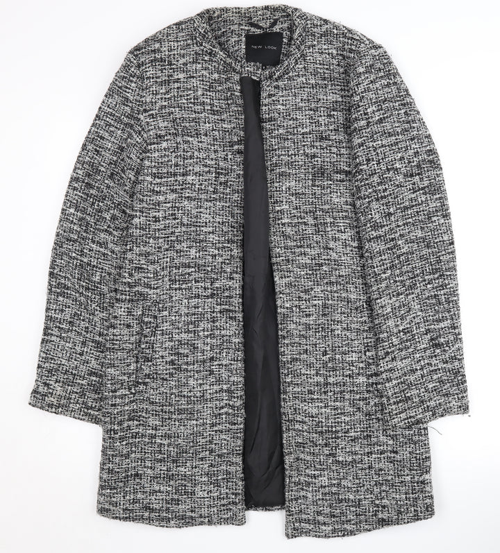 New Look Women's Black Grey Check Coat Size 10