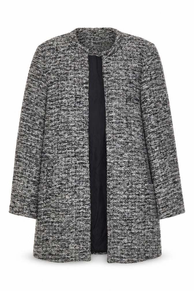 Front view of New Look Women's Black Grey Check Coat, size 10