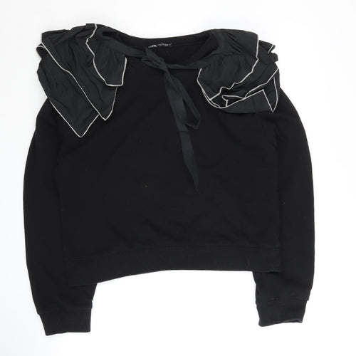 Zara Women's Black Ruffle Sweatshirt Size 12