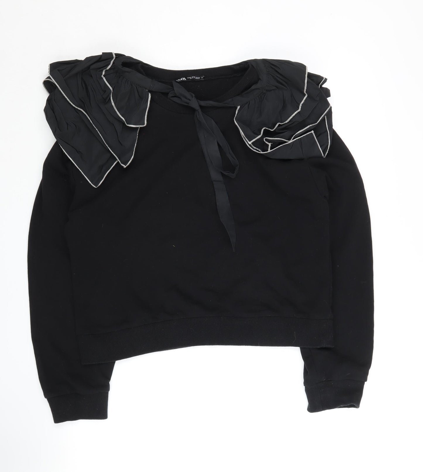 Zara Women's Black Ruffle Sweatshirt Size 12