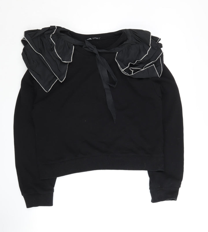 Zara Women's Black Ruffle Sweatshirt Size 12