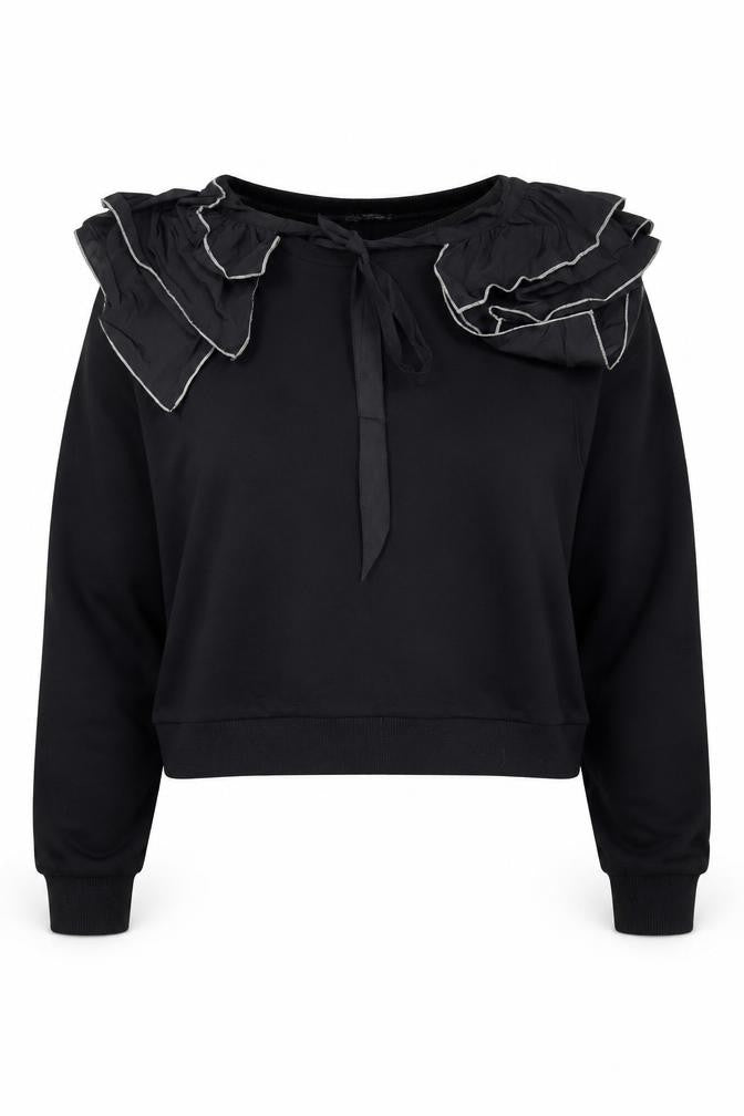 Front view of Zara Women's Black Ruffle Sweatshirt, size 12