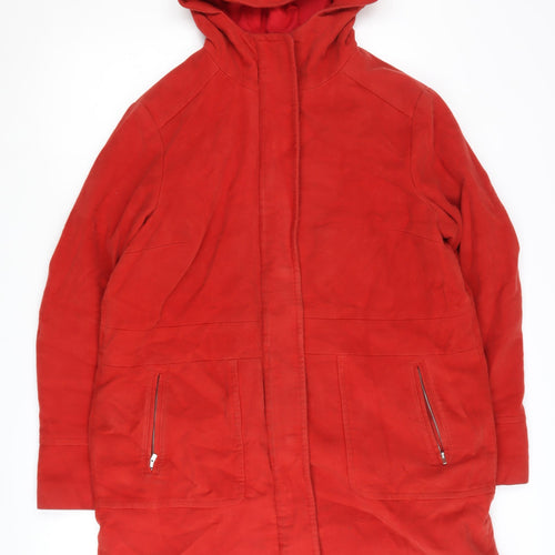 White Stuff Red Cotton Hooded Parka Women Size 16
