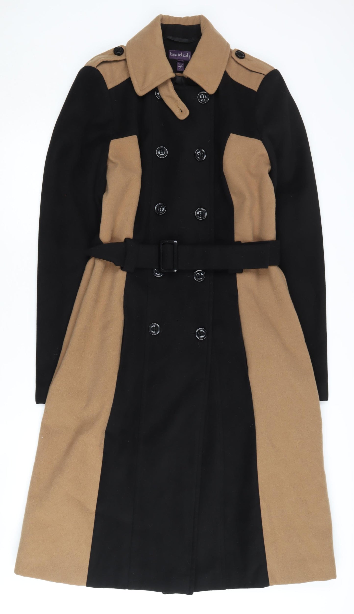 Long Tall Sally Women's Black Beige Trench Coat Size 12