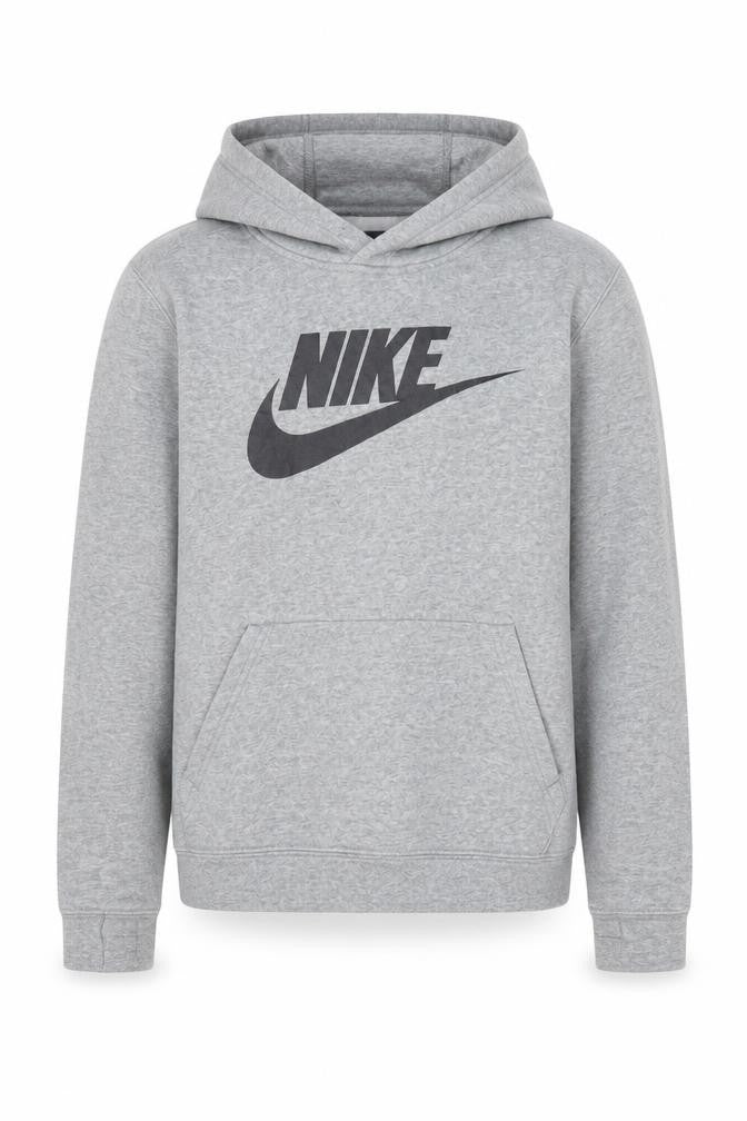 Front view of Nike boys’ grey pullover hoodie l - casual sporty style