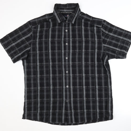 Marks and Spencer Men's Black Plaid Short Sleeve Shirt L