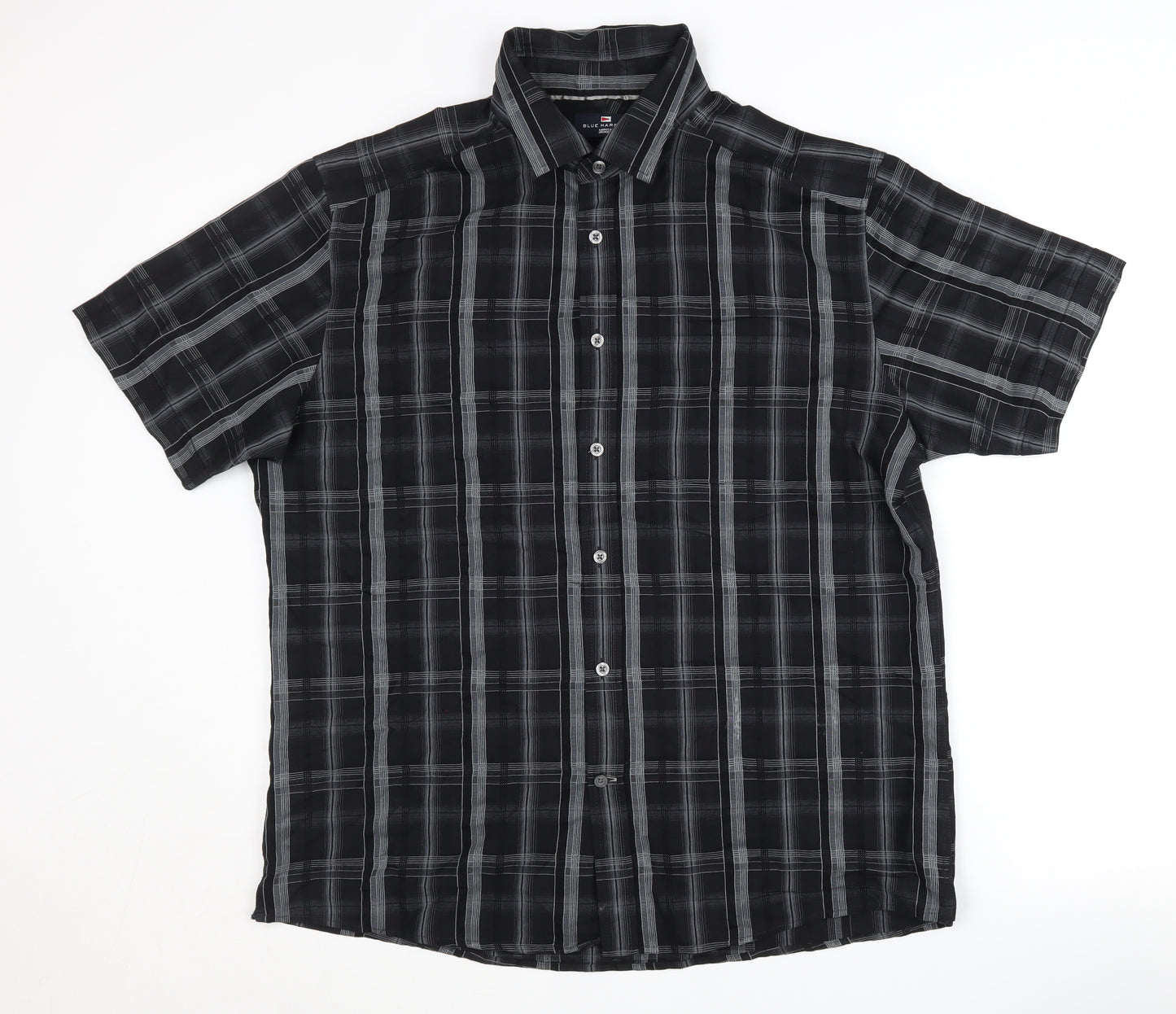 Marks and Spencer Men's Black Plaid Short Sleeve Shirt L