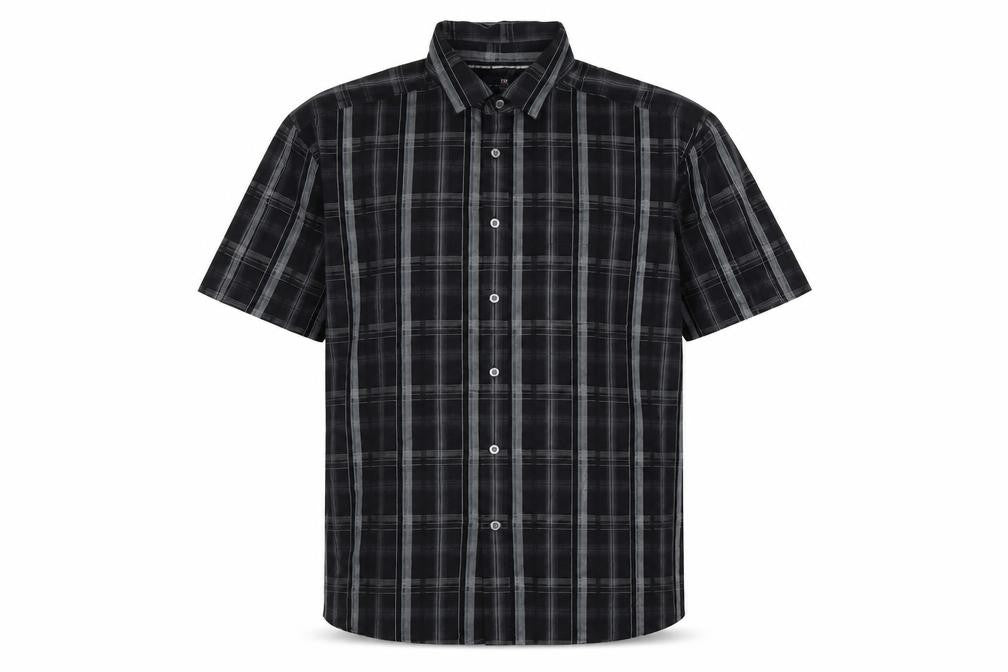Front view of Marks & Spencer Men's Black Plaid Short Sleeve Shirt L