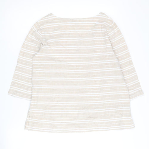 Cotton Traders Women's Beige Striped 3/4 Sleeve Top
