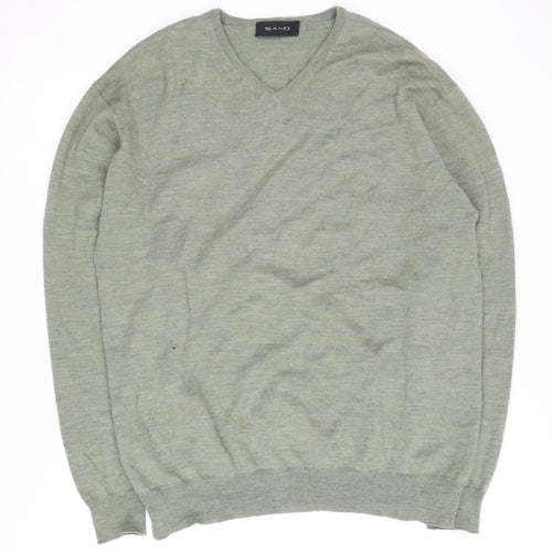 Sand Men's Green Merino Wool V-Neck Pullover - Size L