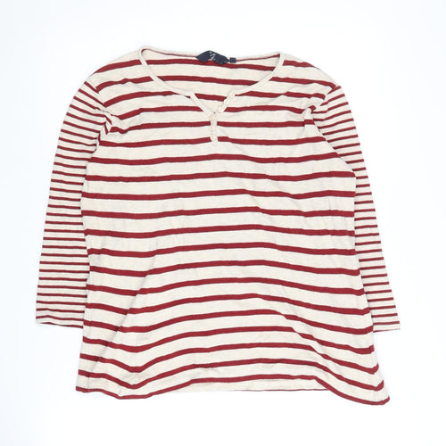 Isle Essentials Women's Red Striped Henley Jumper L