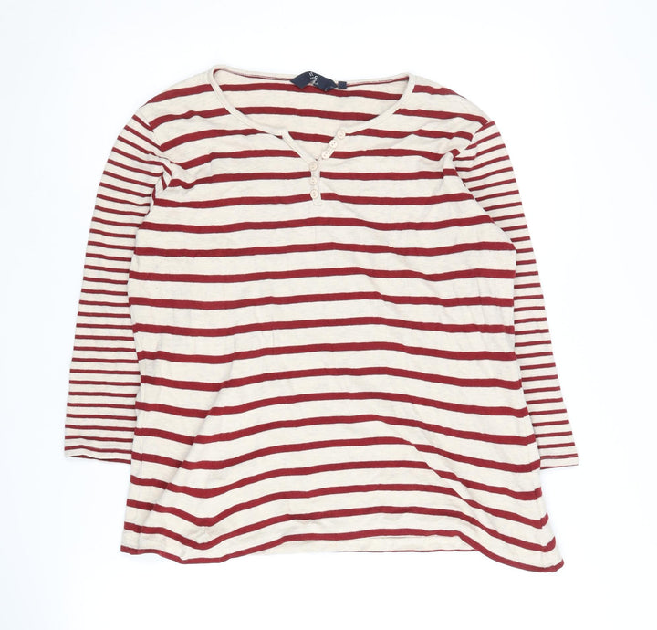 Isle Essentials Women's Red Striped Henley Jumper L