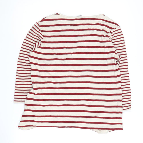 Isle Essentials Women's Red Striped Henley Jumper L