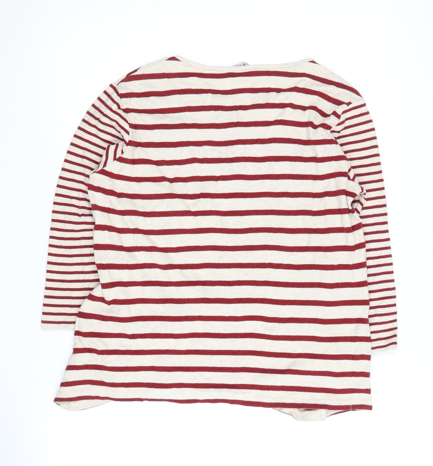 Isle Essentials Women's Red Striped Henley Jumper L