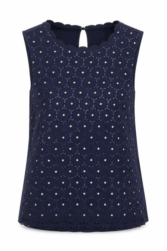 Front view of Oasis Women's Blue Sleeveless Embroidered Blouse M