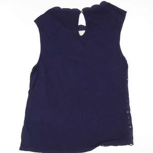 Oasis Women's Blue Sleeveless Embroidered Blouse M