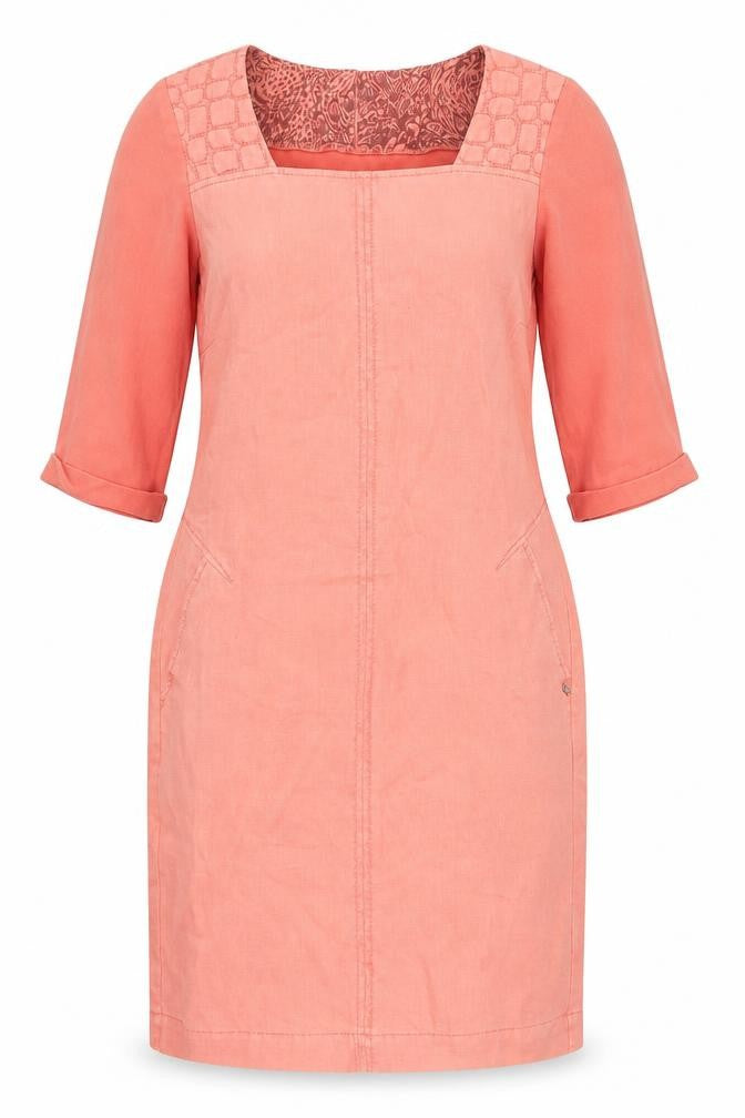 Front view of Sandwich Women's Pink Linen Dress 10 Square Neck
