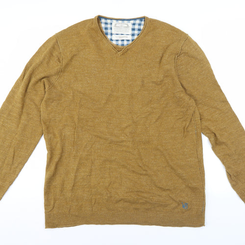 Men's Brown Cotton V-Neck Pullover Jumper Size M