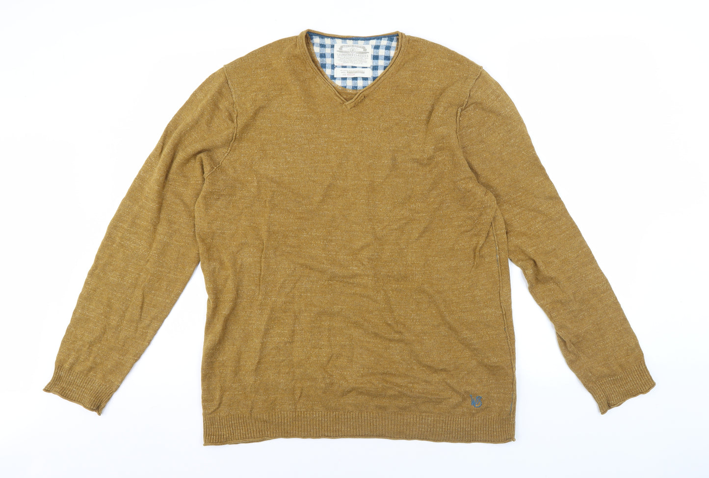 Men's Brown Cotton V-Neck Pullover Jumper Size M