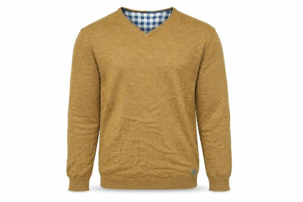 Front view of Men's Brown Cotton V-Neck jumper, size M
