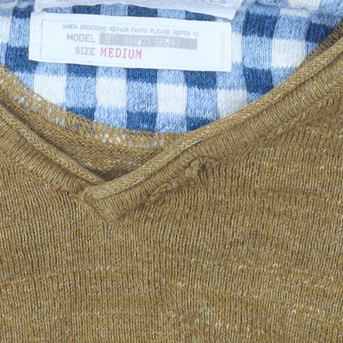 Men's Brown Cotton V-Neck Pullover Jumper Size M
