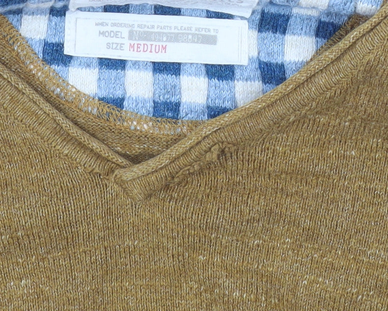 Men's Brown Cotton V-Neck Pullover Jumper Size M