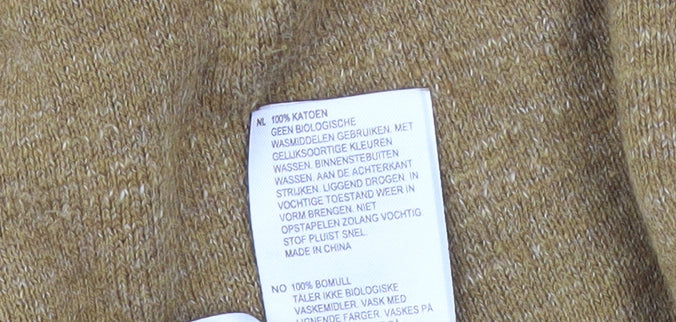 Men's Brown Cotton V-Neck Pullover Jumper Size M