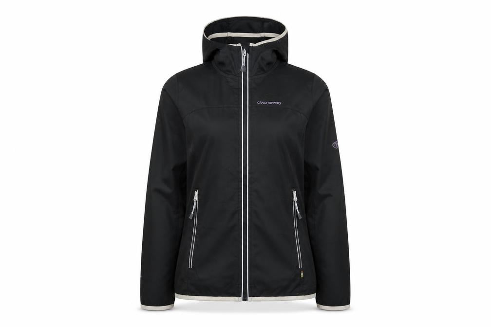 Front view of Craghoppers Women's Black Hooded Jacket, size 8