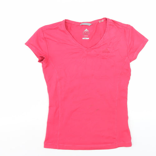 Adidas Women's Pink Slim V-Neck T-Shirt, Size 12