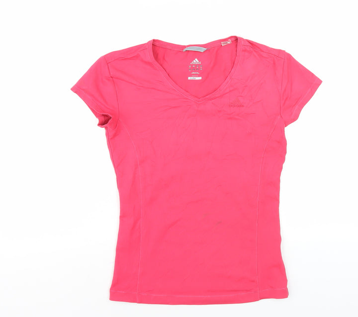 Adidas Women's Pink Slim V-Neck T-Shirt, Size 12