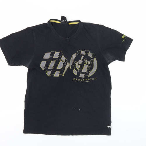 Crosshatch Men's Black Graphic T-Shirt, Size S, Logo Accent