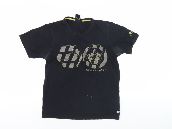 Crosshatch Men's Black Graphic T-Shirt, Size S, Logo Accent