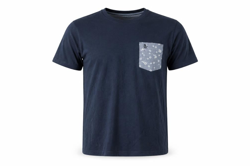 Front view of Original Penguin Men's Blue Cotton Crew Neck T-Shirt Large
