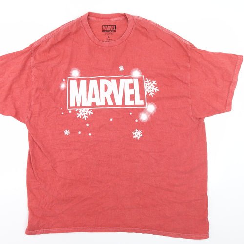 Marvel Red Christmas Men's T-Shirt L Short Sleeve