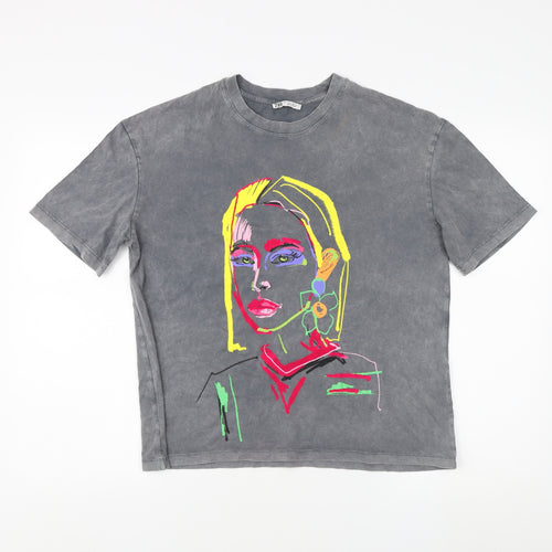 Zara Women's Grey Art T-Shirt, 2XS, Cotton