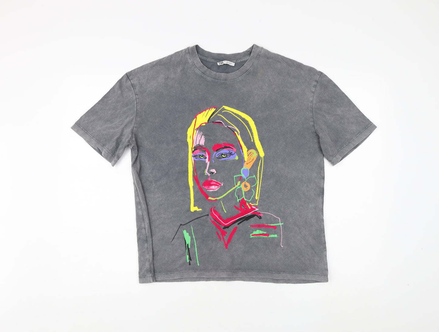 Zara Women's Grey Art T-Shirt, 2XS, Cotton