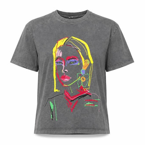 Zara Women's Grey Art T-Shirt, 2XS, Cotton
