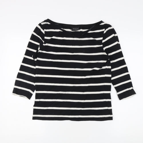 VILA Women's S Black Striped 3/4 Sleeve T-Shirt