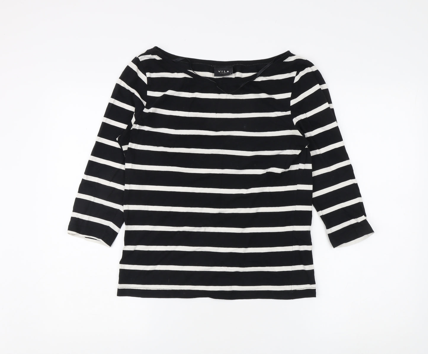 VILA Women's S Black Striped 3/4 Sleeve T-Shirt