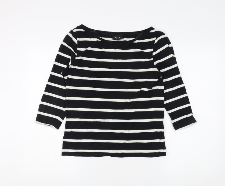 VILA Women's S Black Striped 3/4 Sleeve T-Shirt