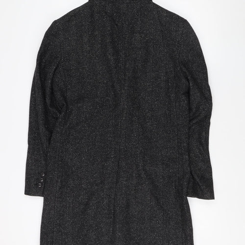Zara Men’s Black Wool Overcoat, M, Herringbone Mid-Length
