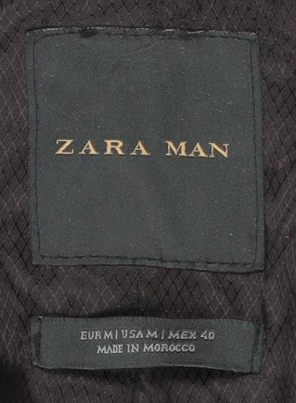 Zara Men’s Black Wool Overcoat, M, Herringbone Mid-Length