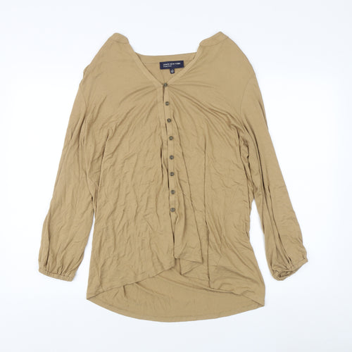 Jones New York Women's Beige Button-Up V-Neck Top, L
